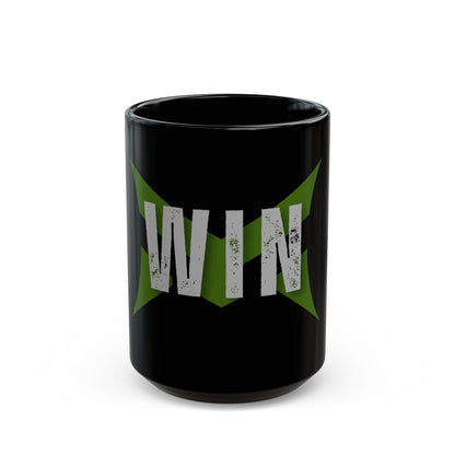 WIN Graphic Mug — Motivational Black Coffee Cup - Monstrousitous Strength and Performance